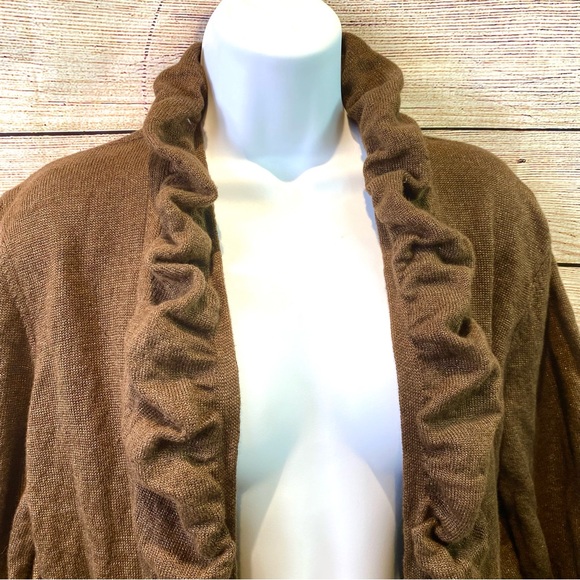 Lafayette 148 Womens Cardigan Sweater Linen Blend Boho Artsy Brown Sz M - Picture 2 of 10